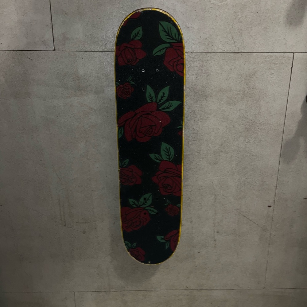 Floral Skateboard Deck with Red Roses